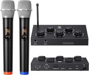 (K203)Set Sistema Mixer Microfono Karaoke Portatile, con Doppio Wireless UHF... - Foto 1 di 17