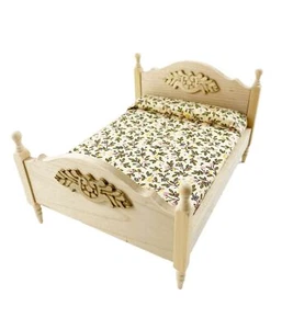 Dolls House Barewood Double Bed Miniature Unfinished Bedroom Furniture 1:12 - Picture 1 of 8