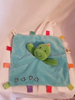 Taggies Dino Security Blanket Rattle Lovey Blue Green Dinosaur Footprints 12" - Image 1 of 2