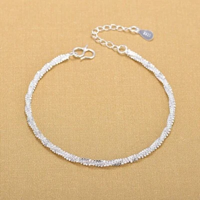 Pulsera de moda para mujer de plata de ley 925 con cadena para tobillera y pie #AB34 Foto 1 de 4