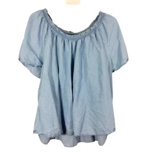 Wonderly Womans Plus Size 4X Blue Chambray Top Short Sleeve 100% Lyocell - Picture 1 of 5