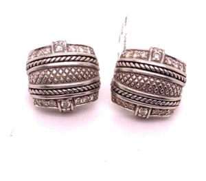 JUDITH RIPKA 18K WHITE GOLD & DIAMOND OMEGA CLIP EARRINGS - Picture 1 of 6