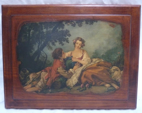 Romantic Pastoral Europe Shepherd Love Scene Decoupage Wood Plaque 12 x 9.5" Cover