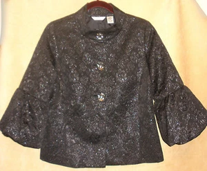 Laura Ashley Abendjacke schwarz Brokat mit 3/4 Tulpenärmeln Größe S - Bild 1 von 6