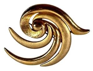 Tona Modernist Brooch Pin Pendant Vintage Swirl Signed Gold Tone 2" Versatile - Picture 1 of 9