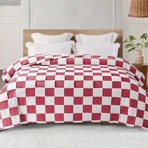 Fleece Checkered Blanket Queen Size Cozy Lightweight Fuzzy Blanket for Bed Su... - Picture 1 of 8