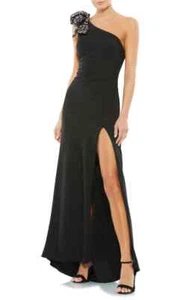 Mac Duggal 55707 One-Shoulder Sequin Bow Trumpet Gown SZ 8 Black $398 - Picture 1 of 2