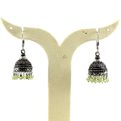 Ohrringe Natur Peridot Edelstein Handarbeit Perlen Schmuck Oxidiert Jhumki Sc... - Bild 1 von 2