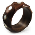 Twisted Chunky Wood Bangle with Shell Inlay (Brown) - Medium - up to 18cm