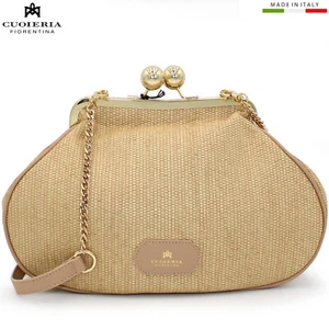 Cuoieria Fiorentina Made in Italy designer beige raffia medium clutch bag purse - Picture 1 of 9