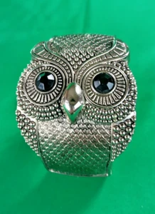 VTG Owl Bracelet – Silver-Tone Hinged Clamper Bangle, Boho Chic Statement - Picture 1 of 9