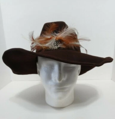 Vintage Lancaster Wool Floppy Hat 7 Dark Brown Wide Brim Feathers Retro 60s USA - Image 1 of 4