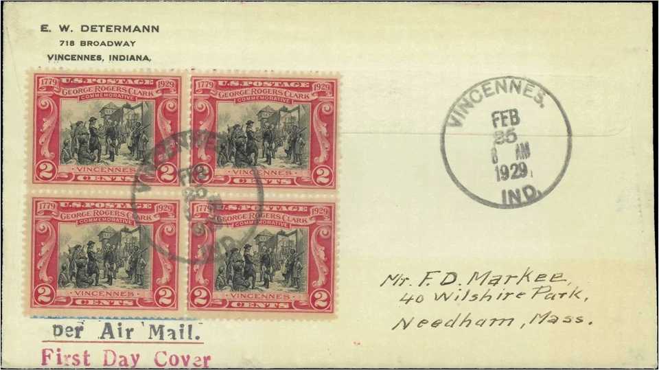 SAVOYSTAMPS- USA Cover -1929- George Rogers Clark -# 651 FDC, Vincennes, Indiana - Image 1 of 1