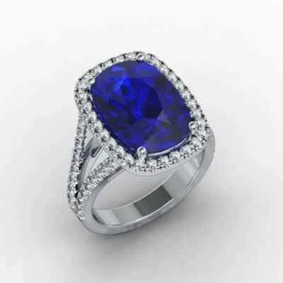 Anillo de aniversario de diamantes con zafiro azul natural de 7,50 quilates de oro blanco de 14 quilates talla 6,5 Foto 1 de 4