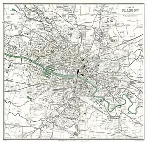 Glasgow City Map from 1908 (Ward, Lock & Co.) Vintage Print Poster - Picture 1 of 3