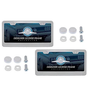 Chrome Metal Two Hole Car Truck Universal License Plate Frame Pair w/ Screws Kit - Picture 1 of 4