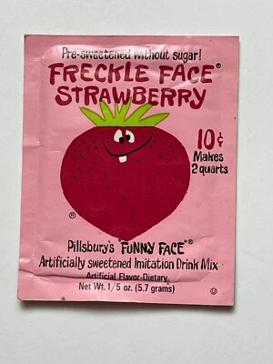 Paquete de mezcla de bebidas Freckle Face Strawberry Funny Face 1966 completo Pillsbury Foto 1 de 2