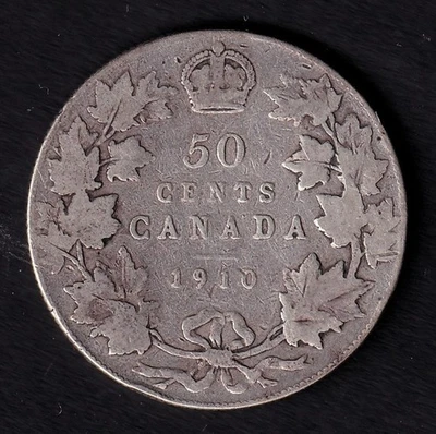 Canada 1910 50c Fifty Cent Silver Coin King Edward VII VG Very Good .925 Silver - Image 1 of 2