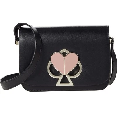 Kate Spade New York Nicola Twistlock Small Leather Shoulder Bag Black Pink Heart - Image 1 of 4