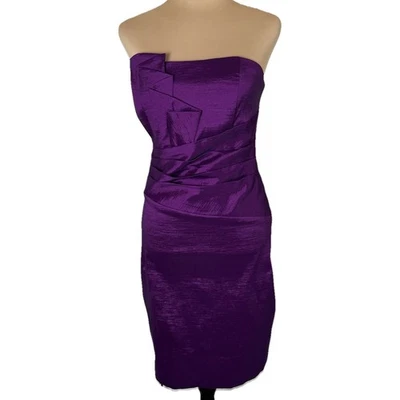 Betsy & Adam Strapless Ruched Short Cocktail Dress Purple Size 10 Stretch - Image 1 of 4