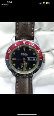 Vintage rare Sicura Breitling pepsi Diver 600FT Big Size wristwatch Mens Size !! - Image 1 of 4