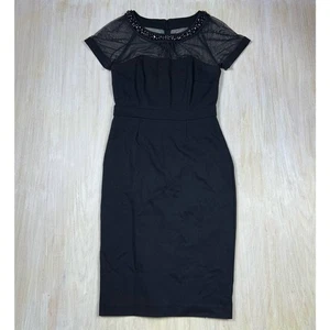 Elegante Vestido de Cóctel Laundry by Shelli Segal Negro Cuentas Cuello Ilusión Talla 6 - Imagen 1 de 17