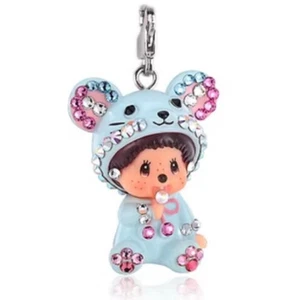 Swarovski Monchhichi Hellblau Maus Charm & Halskette Kette Set mit Box Neu JP - Bild 1 von 4