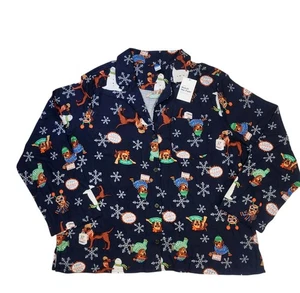 NWT Old Navy Women’s XL Flannel Pajama Top Christmas Magic Mascot Dog 2024 Blue - Picture 1 of 6