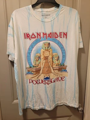 铁娘子 Powerslave 摇滚乐队蓝色白色扎染 3XL XXXL 图形衬衫 — 第 1/4 张图片