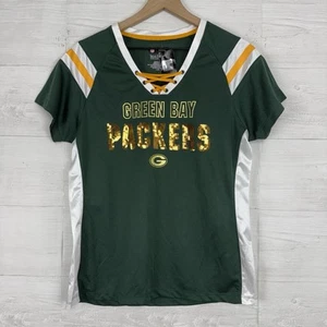 Women's NFL Team Apparel Green Bay Packers Lace Up GOLD Sequined Jersey Large - Picture 1 of 9