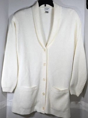 Suéter Cárdigan Liz Baker Blanco Acanalado Botón Frontal Chal Cuello Mujer 1X Foto 1 de 4