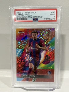 2023-24 Topps Finest UCC Lamine Yamal Rose Gold Mini Diamond /50 Rookie RC PSA 9 - Picture 1 of 6