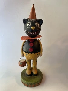 Figura de calabaza gato negro sonriente papel maché arte popular 13" Halloween - Imagen 1 de 13