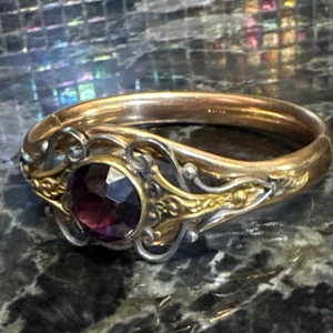 VNTG DEKO SIGNIERT W&SB DUNKLER AMETHYST PASTE SCHARNIER GOLD GEFÜLLT ARMREIF ARMBAND GEBRAUCHT, IN EINWANDFREIEM ZUSTAND - Bild 1 von 12