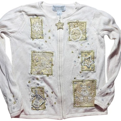 Cardigã Vintage Dourado FÉRIAS Suéter de Natal Feio M GRANNYCORE Creme de Férias - Imagem 1 de 4