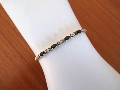 14K 黄金网球手链带蓝宝石和钻石装饰 - Estate — 第 1/4 张图片