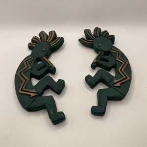 Juego 2 Placas de Pared Músicos Kokopelli Verdoso con Color Dorado - Imagen 1 de 14