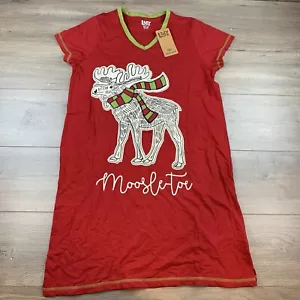 NWT Lazy One Moosletoe V-Neck Nightshirt Women’s S/M Red Christmas Holiday PJs - Picture 1 of 12