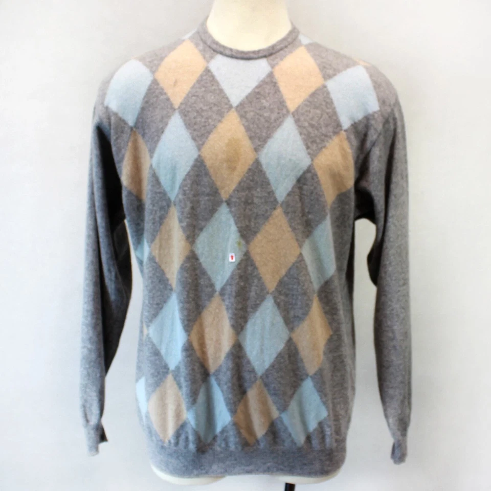 Ike Behar Wool Cashmere Blue Argyle Crew Neck Pullover Sweater XL - Image 1 of 4