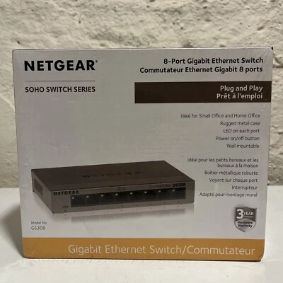 NETGEAR 8-Port Gigabit Ethernet Unmanaged Switch GS308 Home - Office Network Hub - Image 1 of 4