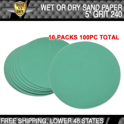 100PCS Wet Dry Green Sanding Paper Repair Auto Sand Disc 240 Grit 5 Inch PSA - Image 1 of 4
