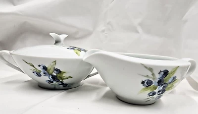 Juego de crema y azúcar Noritake China vintage Savoy 5825 con bayas azules Foto 1 de 4