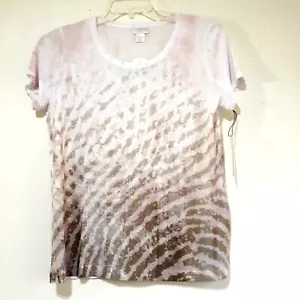 Zenergy Chicos Cheetah Dip Die Burnout Scoop Beige White Bling Top NWT - Picture 1 of 5