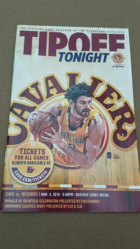 2016 Tipoff program Cleveland Cavaliers Kevin Love SGA March 4, 2016 NBA Finals - Image 1 of 1