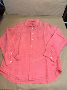 Tommy Bahama Relax L/S Button Front Shirt Herren M rot rosa meliert 💯% Leinen Tb3 - Bild 1 von 10