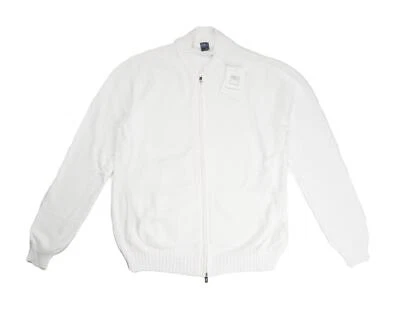Fedeli $650 NWT White Giza Organic Cotton Full Zip Slim Sweater L (52 IT) - Image 1 of 4
