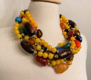 Wunderschöne gelbe, mehrfarbige Harz & Acryl Perlen Halskette - Bild 1 von 8