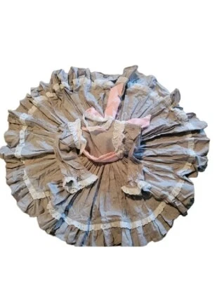 Vintage Full Circle Baby Girl Dress 18 24 mo Ruffles 80's Gray Pink Pinafore EUC - Image 1 of 4