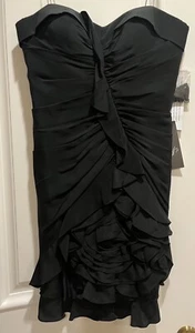 NWT Aiden Mattox Black LBD Little Black Dress Pleated Ruched Flower Short Size 6 - Picture 1 of 11