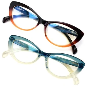 2 Paia Occhiali Cateye Donna Lettori Lettori Anti Luce Blu Protezione Occhi UV - Foto 1 di 12